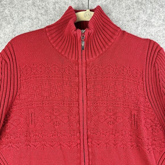 Eddie Bauer Cardigan Sweater Womens XL Red Cotton Blend Ribbed Zip Mock Neck* - Picture 2 of 15
